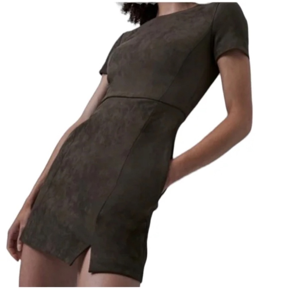 French Connection Faux Suede Olive Mini Dress Size: O